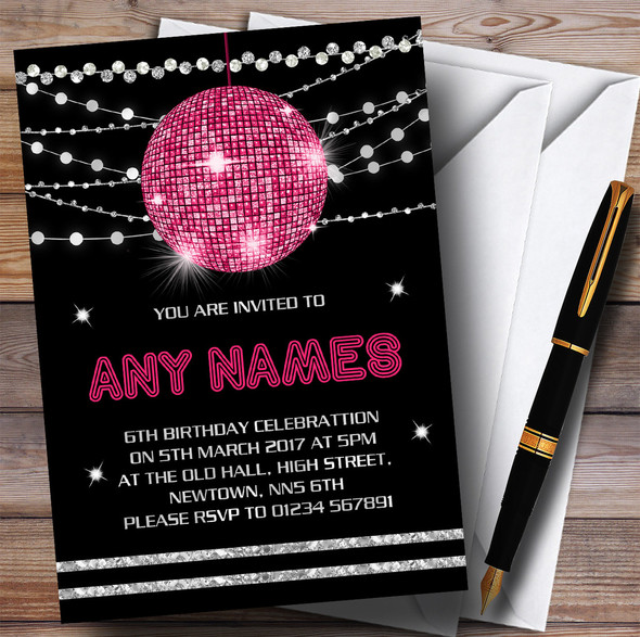 Pink Disco Ball Invitations Children's Birthday Party Invitations