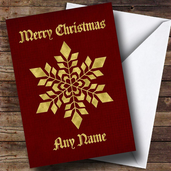 Golden Snowflake Red Customised Christmas Card