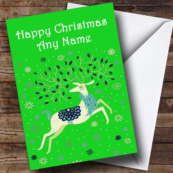 Green Reindeer Modern Christmas Card Customised