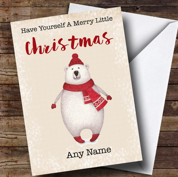 Merry Little Christmas Polar Bear Customised Christmas Card