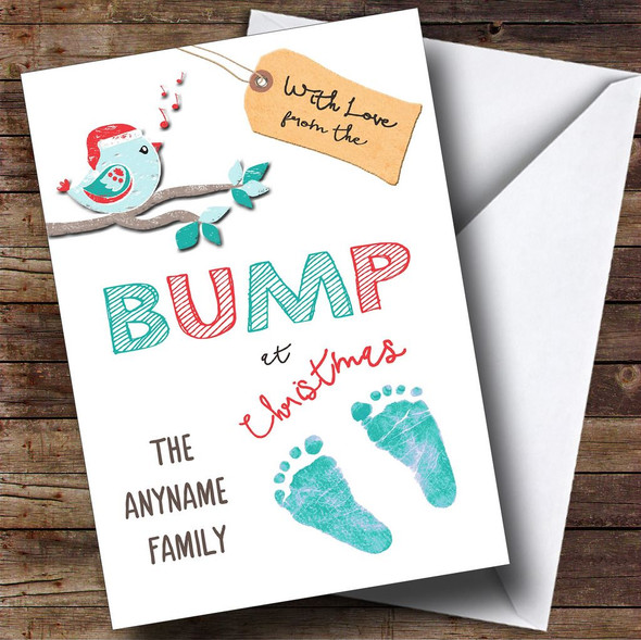 Cute Bird From The Bump Pregnant Customised Christmas Card