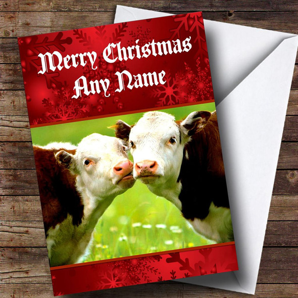 Cuddly Cows Romantic Customised Christmas Card