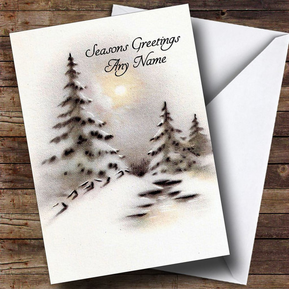 Trees Vintage Traditional Customised Christmas Card