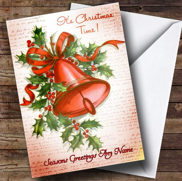 Old Red Bell Vintage Traditional Customised Christmas Card