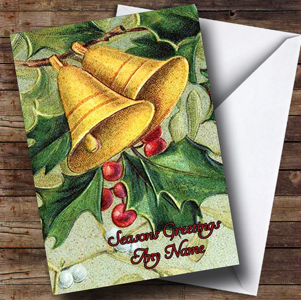 Holly & Bells Vintage Traditional Customised Christmas Card