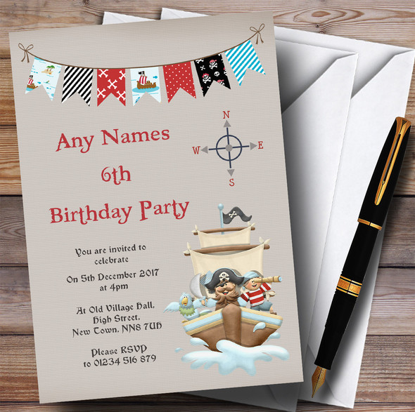 Pirate Ship Bunting Children's Birthday Party Invitations