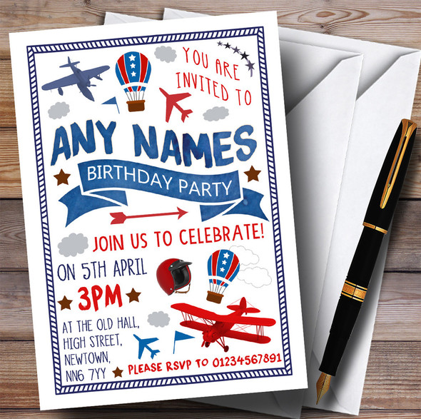 Plane In The Sky Children's Birthday Party Invitations