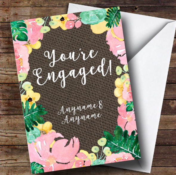 Floral & Dark Hessian Engagement Customised Card