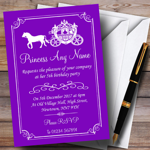 Purple Horse Carriage Princess Children's Birthday Party Invitations