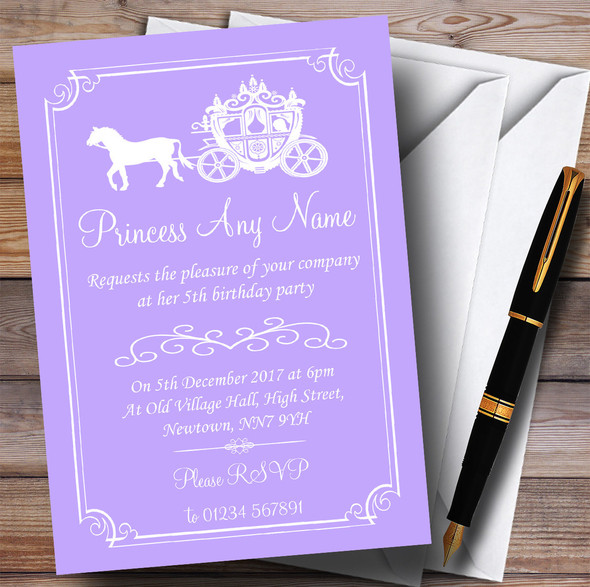 Purple Lilac Horse Carriage Princess Children's Birthday Party Invitations