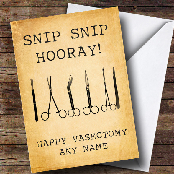 Customised Funny Snip Snip Hooray Vasectomy Get Well Soon Card