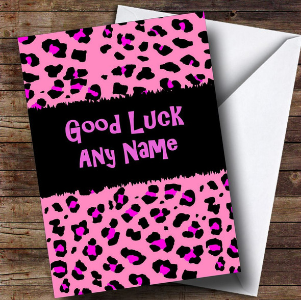 Pink Leopard Print Customised Good Luck Card