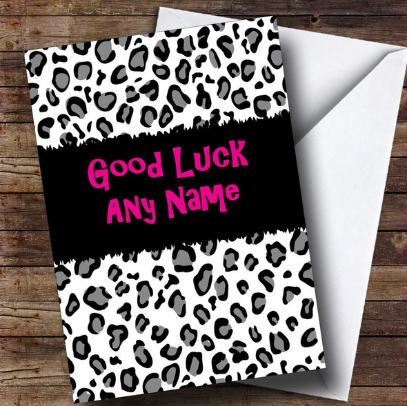 Black And White Leopard Print Customised Good Luck Card