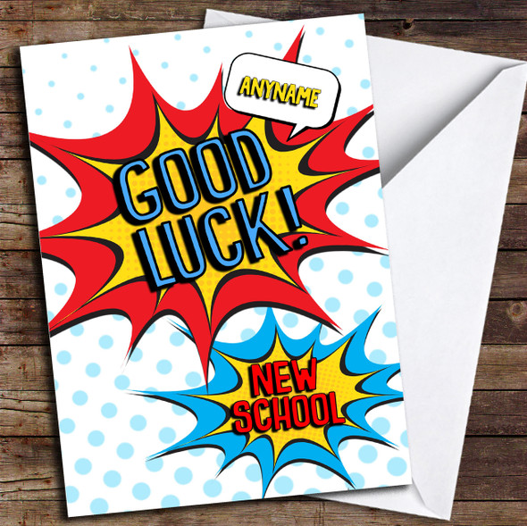 Comic New School Customised Good Luck Card