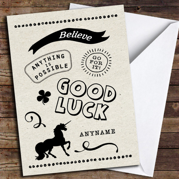 Unicorn Cardboard Silhouette Modern Customised Good Luck Card