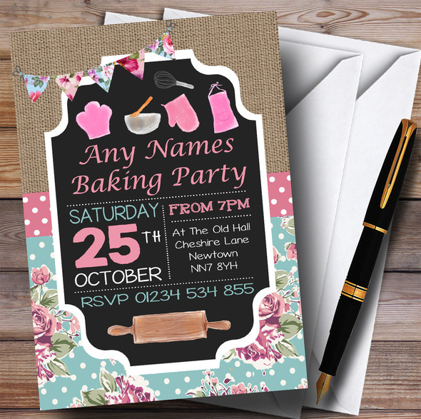 Shabby Chic Vintage Baking Children's Birthday Party Invitations