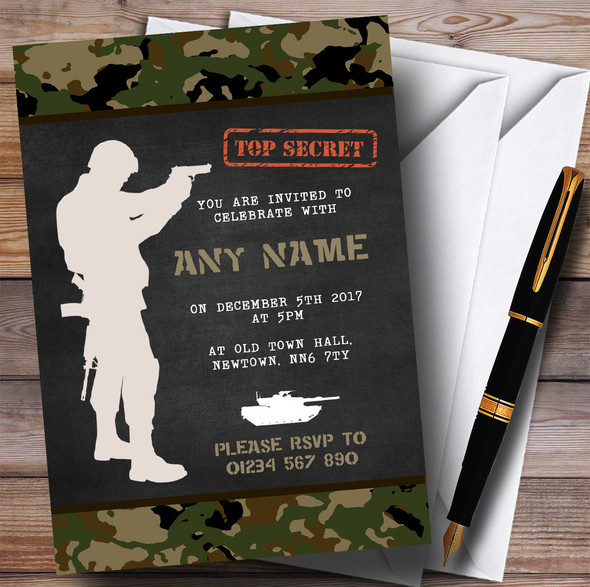 Shooting Soldier Army Camouflage Children's Birthday Party Invitations