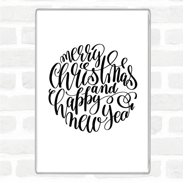 White Black Christmas Merry Xmas Happy New Year Quote Magnet