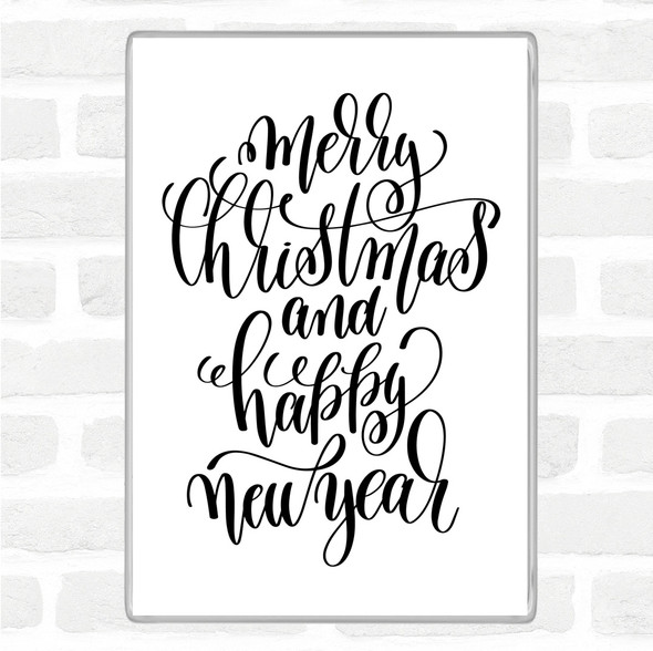 White Black Christmas Merry Xmas New Year Quote Magnet