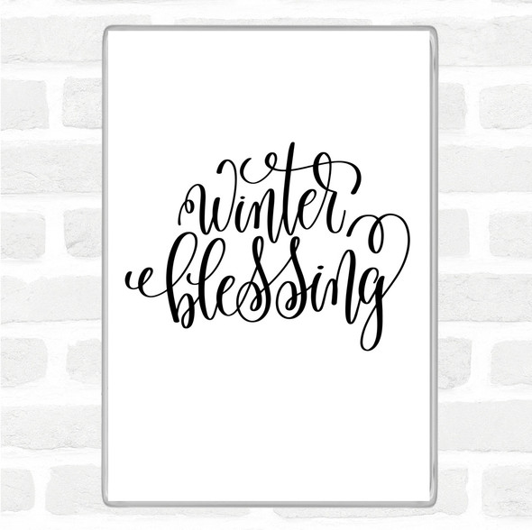 White Black Christmas Winter Blessing Quote Magnet