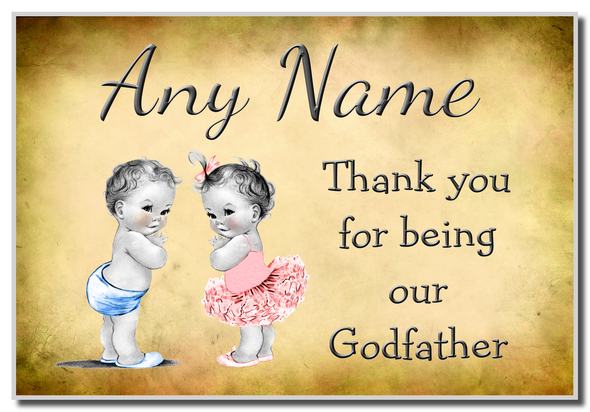 Vintage Baby Twin Boy & Girl Godfather Thank You Magnet