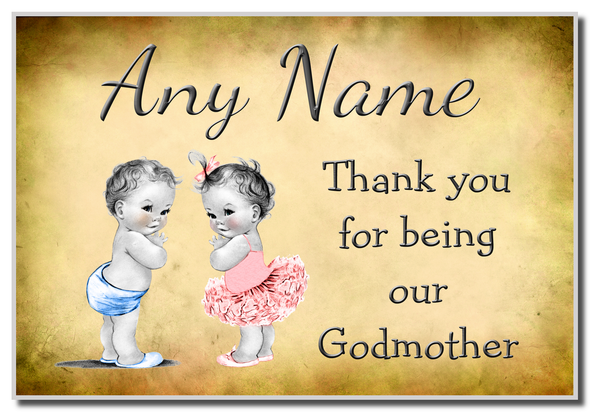 Vintage Baby Twin Boy & Girl Godmother Thank You Magnet