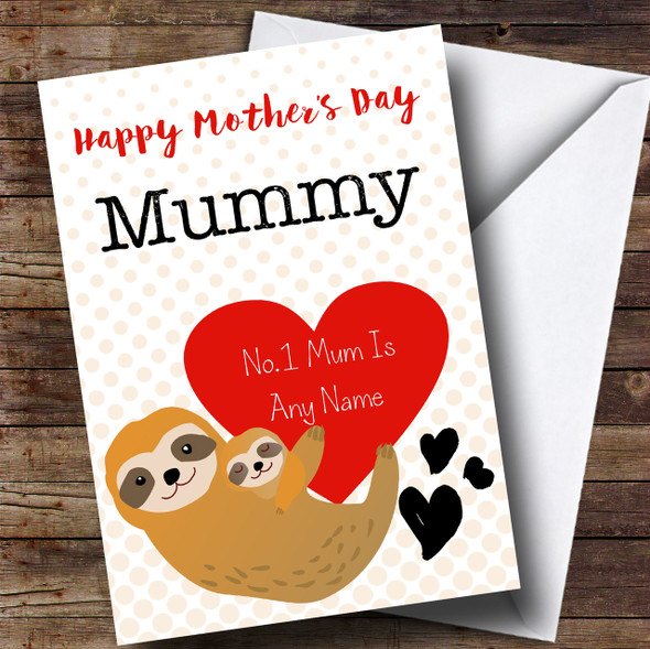 No1 Mummy Sloth And Baby Mothers Day Customised Card