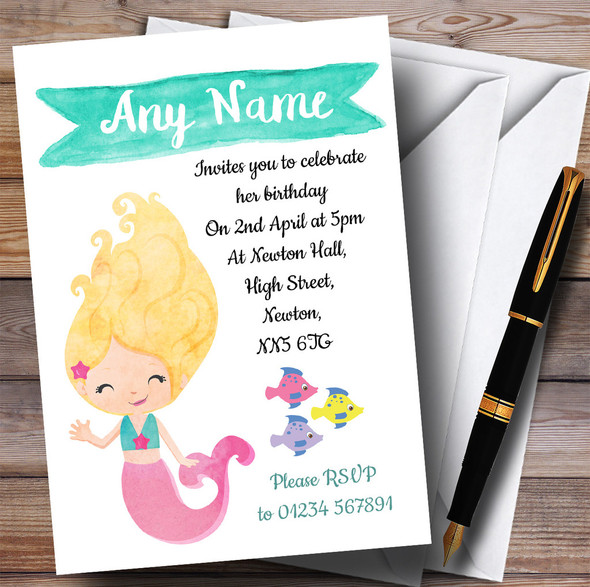 Smiling Mermaid Children's Birthday Party Invitations