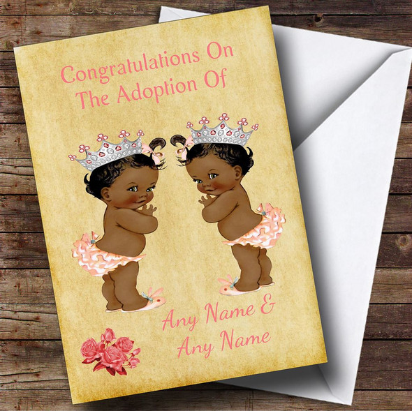 Adoption Congratulations Adopting A Twin Girls Daughter Black Customised Card