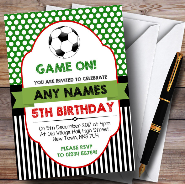Spots & Stripes Football Children's Birthday Party Invitations