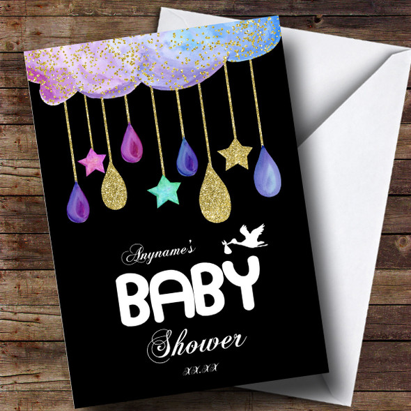 Customised Sparkle Cloud Stork Baby Shower Card