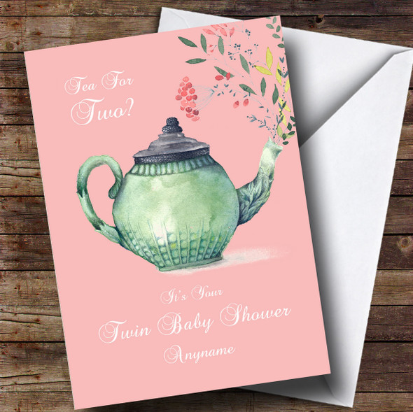 Customised Tea For Two Twins Baby Shower Card