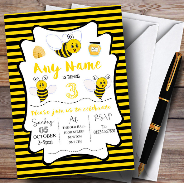 Stripy Bumble Bee Children's Birthday Party Invitations