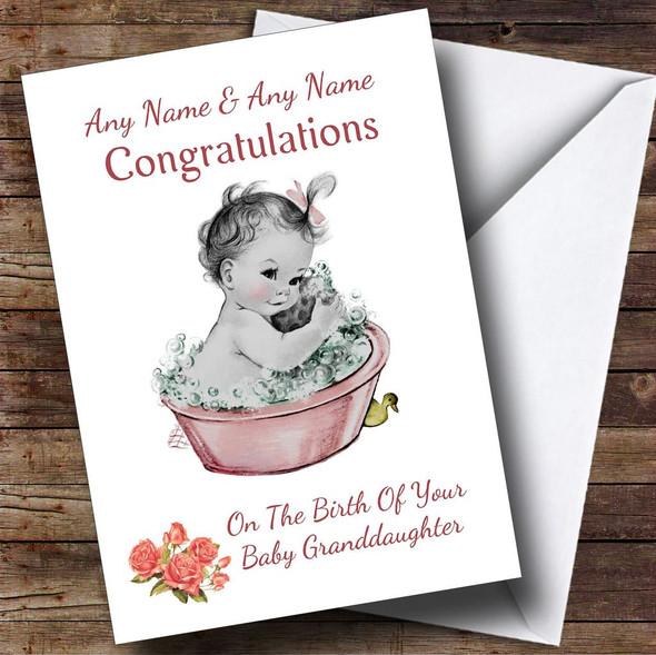 Cute Pink Baby Girl Granddaughter Customised New Baby Card