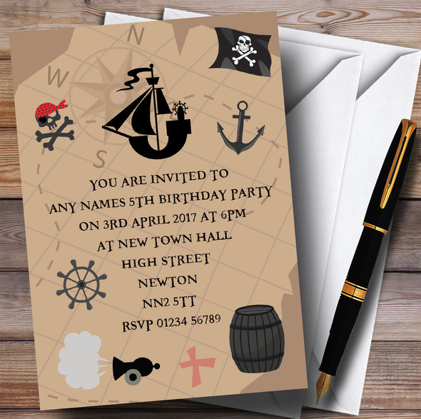 Treasure Map Pirate Children's Birthday Party Invitations