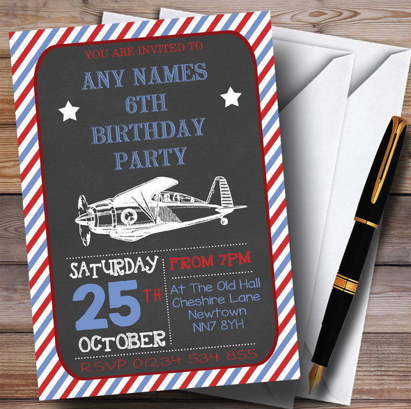 Vintage Airplane Children's Birthday Party Invitations