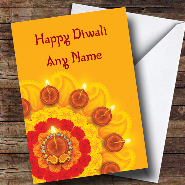 Yellow Candle Display Customised Diwali Card
