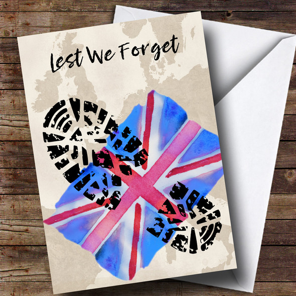 Military Boot Print & Union Jack UK Flag Customised Remembrance Day Card