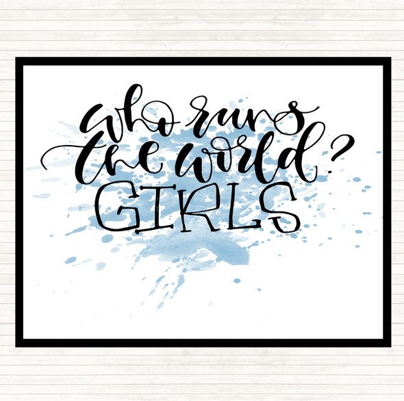 Blue White Girls Rule The World Inspirational Quote Mouse Mat