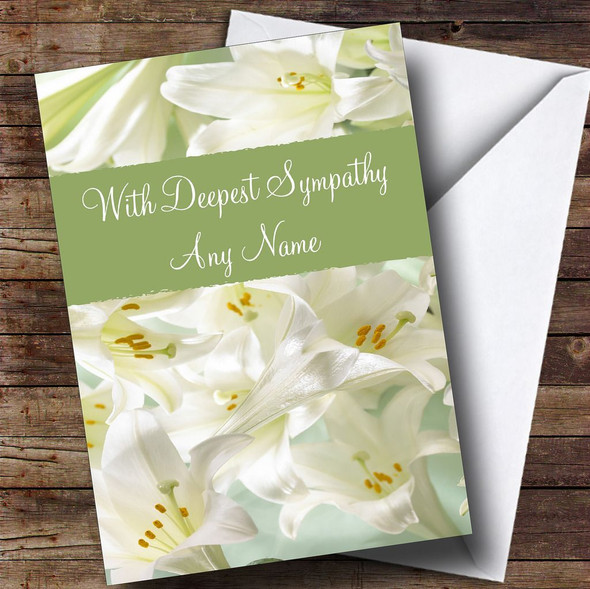 White Lily Flowers Customised Sympathy Card