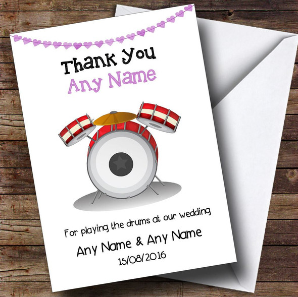 Thank You For Playing Drums At Our Wedding Customised Thank You Card