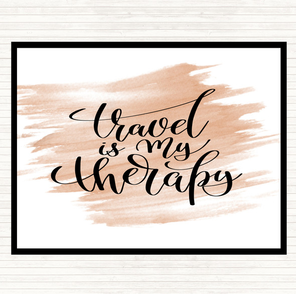 Watercolour Travel Is My Therapy Quote Mouse Mat