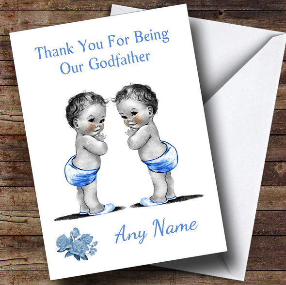 Cute Baby Twin Boys Godfather Customised Thank You Card