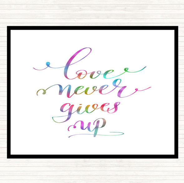 Love Never Gives Up Rainbow Quote Mouse Mat