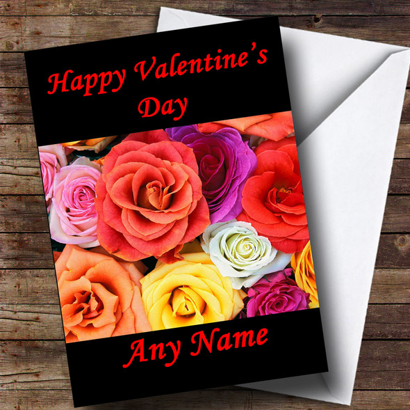 Colourful Flowers Romantic Customised Valentine's Card