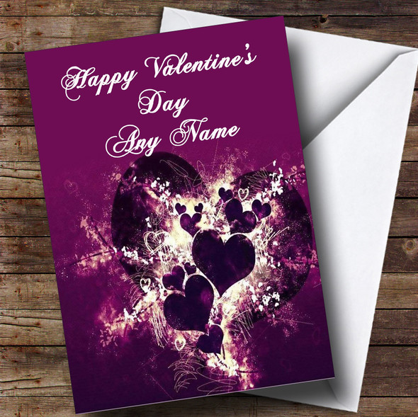 Purple Hearts And Swirls Romantic Customised Valentine's Card