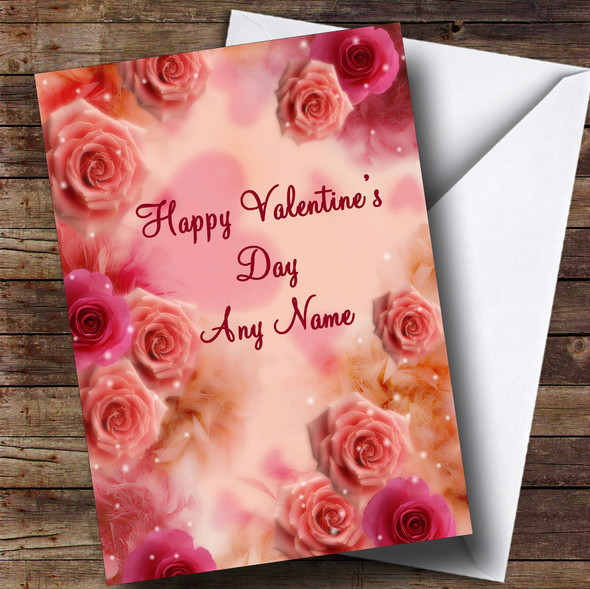 Pretty Pink Flowers Romantic Customised Valentine's Card