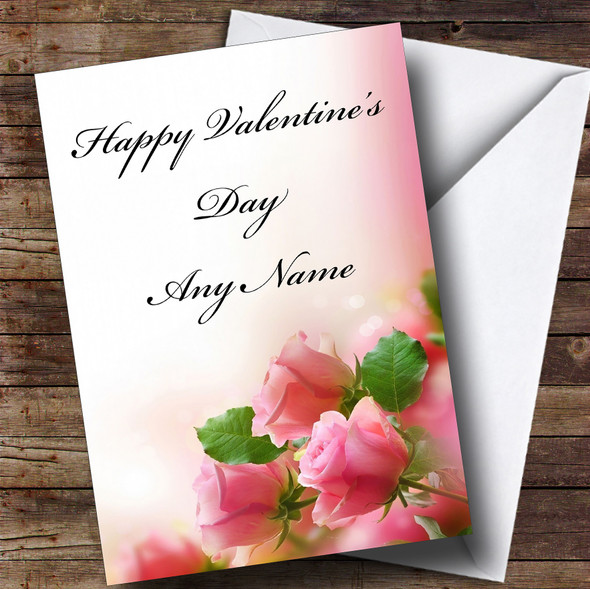Cute Pink Roses Romantic Customised Valentine's Card