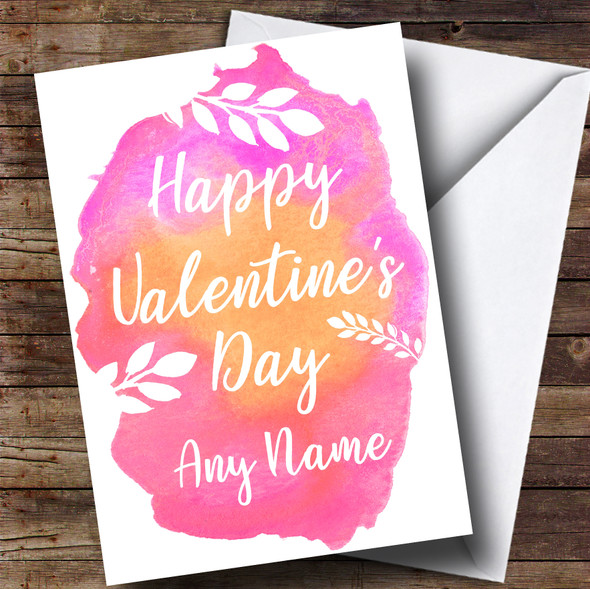 Pretty Watercolour Letters Leaves Valentines Customised Card
