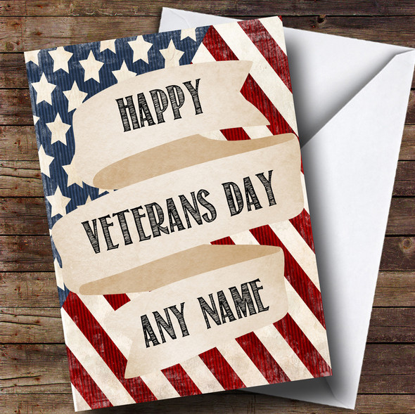 USA Vintage Flag Customised Veterans Day Card